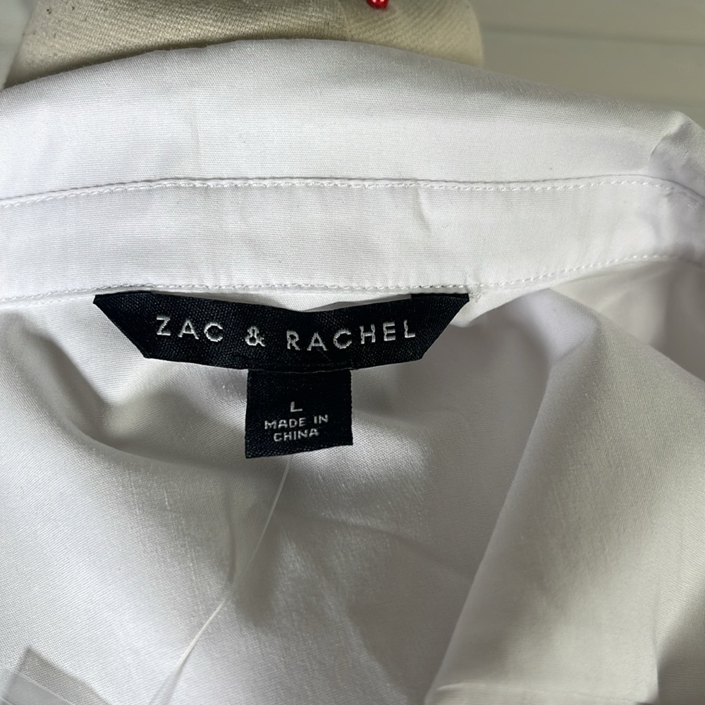 New: Zac & Rachel. Bottom down women’s shirt, color: White. Size: L.Woven + Knit - Picture 13 of 15
